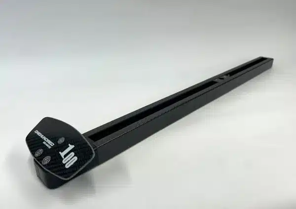 Updated carbon mast track with prepreg carbon channel and aluminium pedal forks. Compatible with Raceboard and Division II windsurfing boards.
