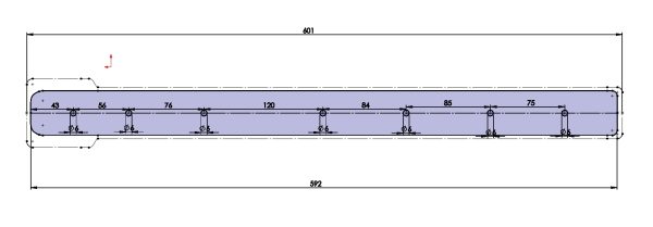 Carbon mast track 601 mm hole positions for RS:X and Division II boards